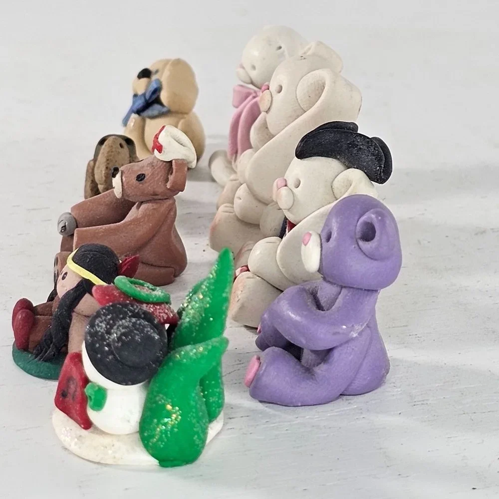 Polymer Clay Animal Miniature Figurine Lot Rabbit Dog Bear Bird Cat